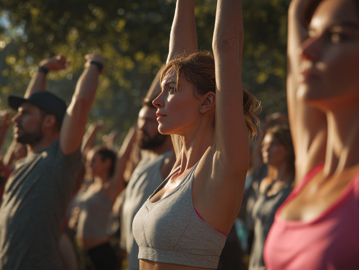 Група людей різного віку займається фітнесом